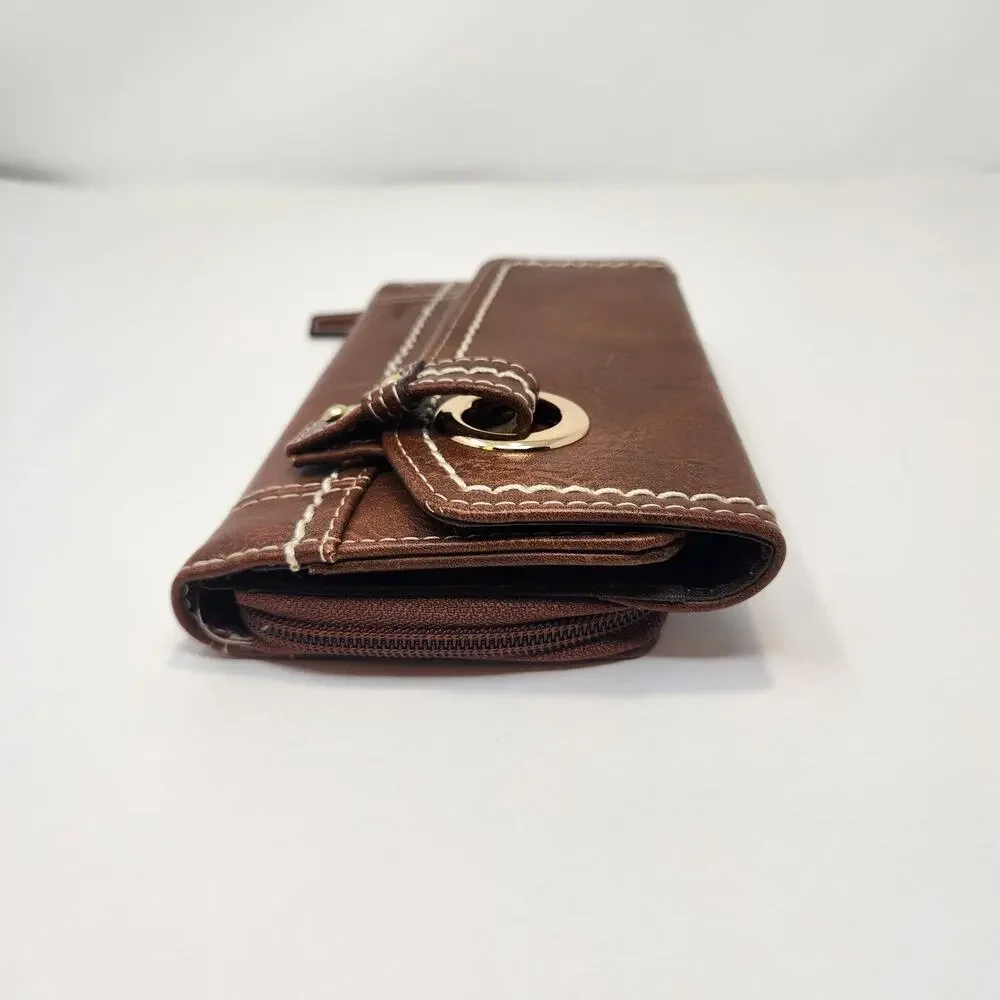 BOC Born Concepts Brown Faux Leather Large Wallet Multiple Compartments Boho